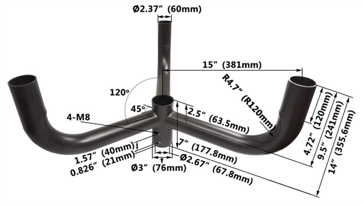 Parking lot light Triple 120° Horizontal Tenon Adaptor for LED shoebox light - Image 2